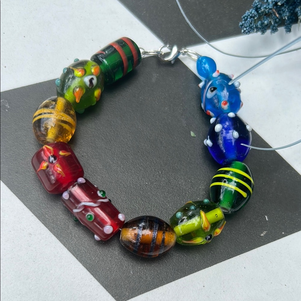 Handmade Lampwork Glass Colorful Glass Bead Bracelet